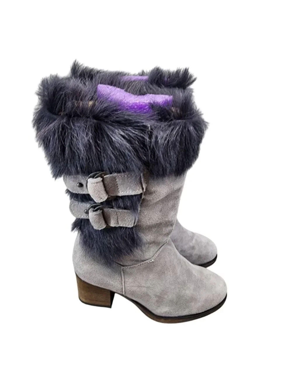 Bearpaw Shoes Womens Size 6 Gray Suede Fur Trim Boots *NWOT-No Box*